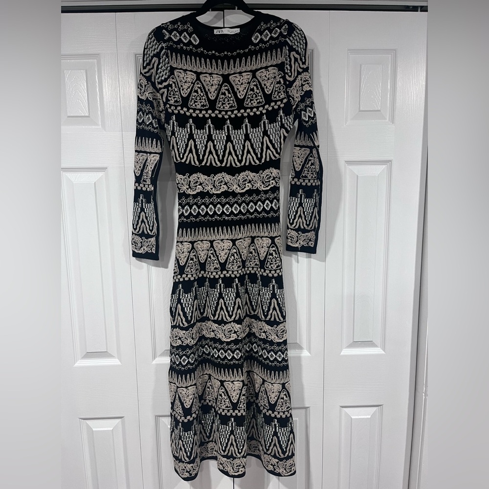 Zara Black Knit Sequined Dress